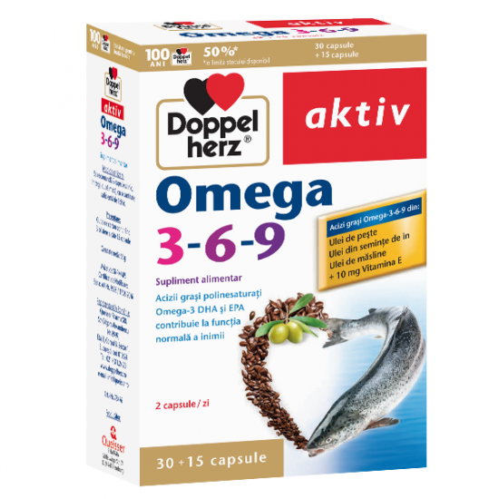 Anticolesterol - Doppelherz Aktiv Omega 3-6-9, 30 + 15 capsule, sinapis.ro