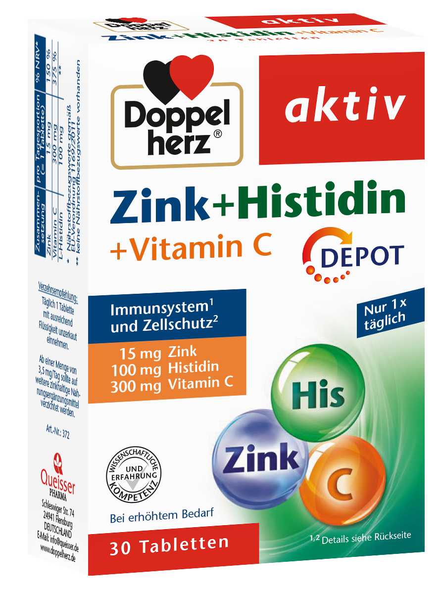 Imunitate - Doppelherz Aktiv Zinc + Histidină + Vitamina C DEPOT, 30 comprimate, sinapis.ro