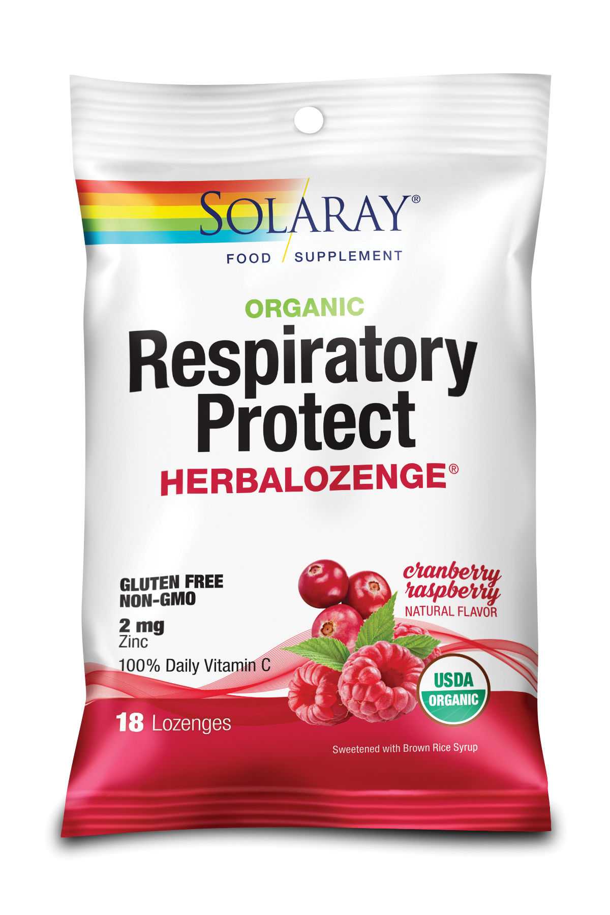 Dureri de gat - Dropsuri pentru gât Respiratory Protect HerbaLozenge Cranberry Raspberry Solaray, 18 bucăți, Secom, sinapis.ro
