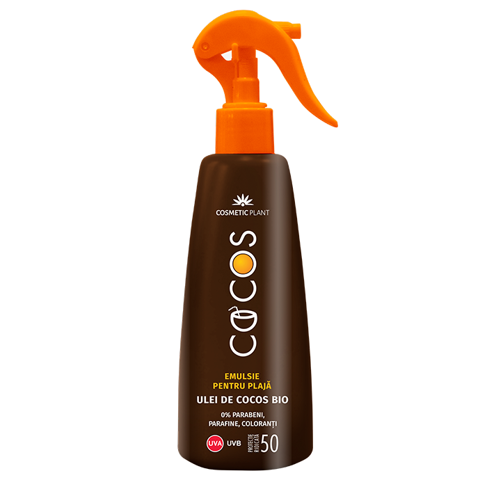 Produse cu SPF pentru corp - Emulsie plajă COCOS SPF50 cu ulei de cocos bio, 200ml, Cosmetic Plant, sinapis.ro