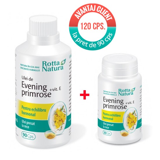 Menopauza si premenopauza - Evening primrose + Vitamina E, 90+30 capsule, Rotta Natura, sinapis.ro