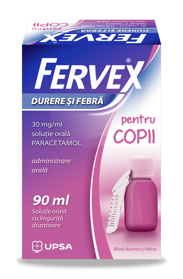 Raceala si gripa - Fervex Durere și Febră pentru copii, 30mg/ml, soluție orală, 90ml, Upsa, sinapis.ro