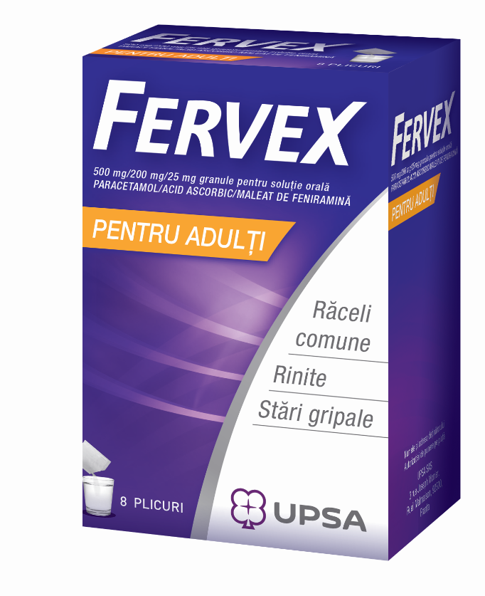 Raceala si gripa - Fervex pentru adulti 500 mg/200 mg/25 mg, 8 plicuri, sinapis.ro