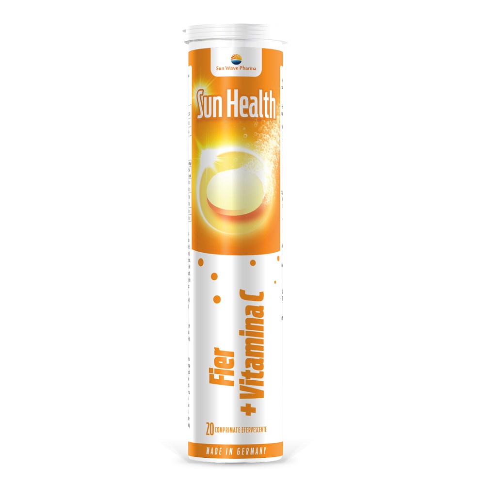 Uz general - Fier + Vitamina C Sun Health, 20 comprimate efervescente, Sun Wave Pharma, sinapis.ro