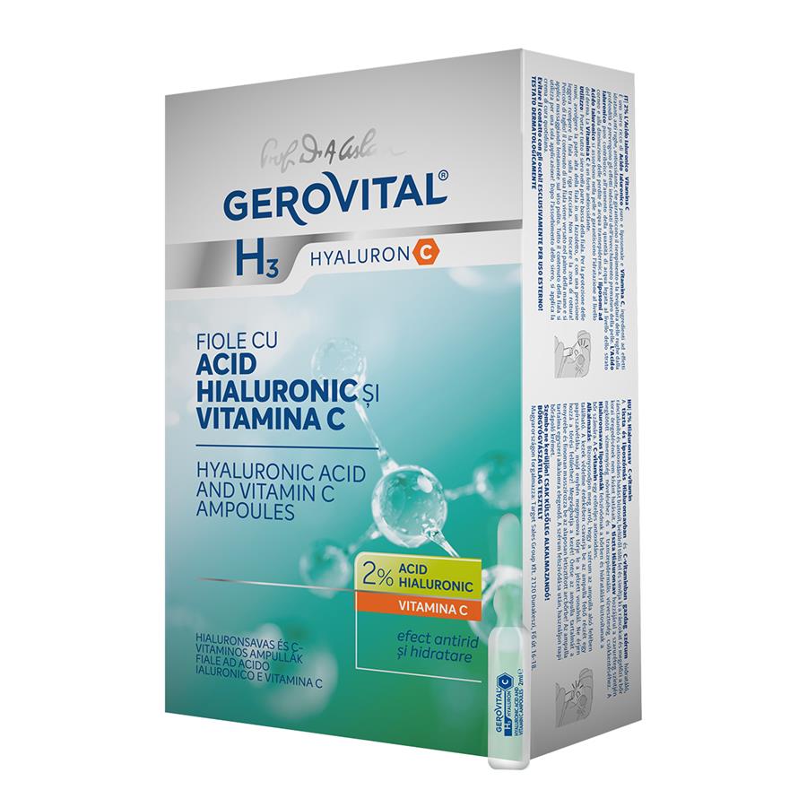 Seruri si fiole intretinere ten - Fiole cu acid hialuronic și vitamina C H3 Hyaluronic C, 10 x 2 ml, Gerovital, sinapis.ro