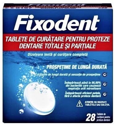 Adezivi proteze dentare - Fixodent tab long last fresh, 28 tablete curățare proteză, Procter & Gamble, sinapis.ro
