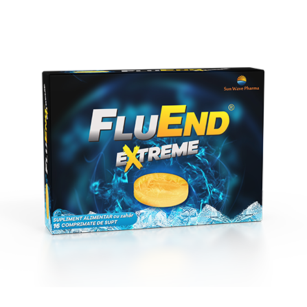 Dureri de gat - FluEnd Extreme mentă, 16 comprimate, Sun Wave Pharma, sinapis.ro