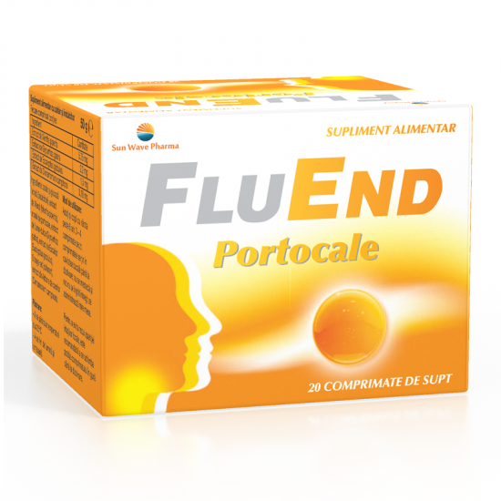 Dureri de gat - FluEnd portocale, 20 comprimate, Sun Wave Pharma, sinapis.ro
