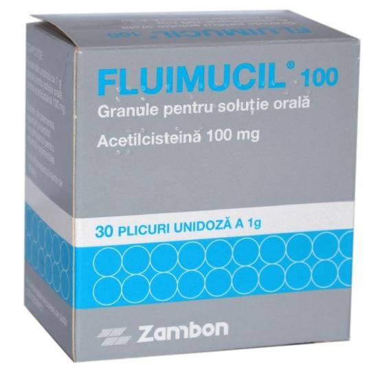 Raceala si gripa - Fluimucil 100mg/plic, 30 plicuri, granule pentru suspensie orală, Zambon, sinapis.ro