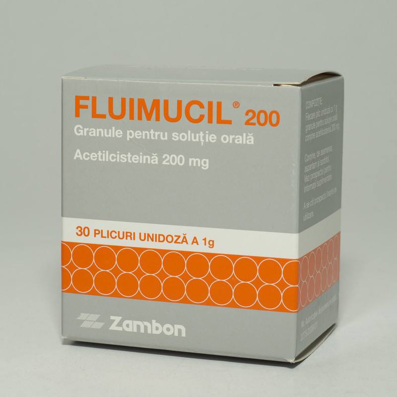 Raceala si gripa - Fluimucil 200mg/plic, 30 plicuri, granule pentru suspensie orală, Zambon, sinapis.ro