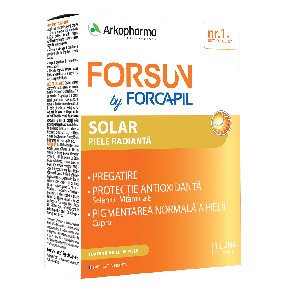 Autobronzante si accelerarea bronzarii - Forcapil Forsun Solar, 30 capsule, sinapis.ro