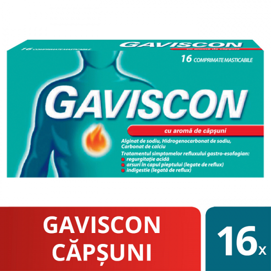 Antiacide - Gaviscon cu aroma de capsuni, 16 comprimate masticabile, Reckitt Benckiser Healthcare, sinapis.ro