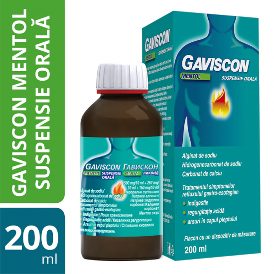 Antiacide - Gaviscon Mentol suspensie orală, 200 ml, Reckitt Benckiser Healthcare, sinapis.ro