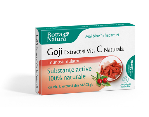 ANTIOXIDANTI - Goji extract + Vitamina C naturală, 30 comprimate masticabile, Rotta Natura, sinapis.ro