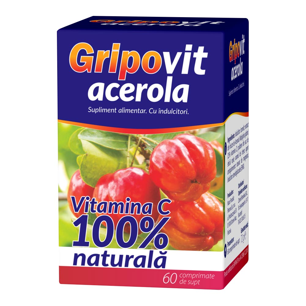 Raceala si gripa - Gripovit Acerola, 60 comprimate de supt, Zdrovit, sinapis.ro