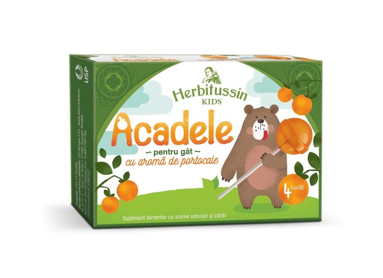Dureri de gat - Herbitussin Kids acadele portocale, 4 bucati, sinapis.ro