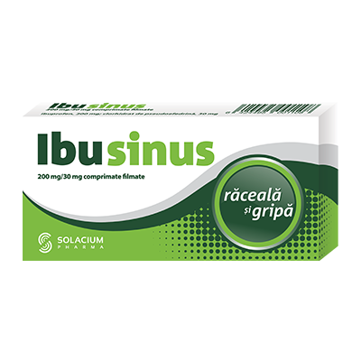 Raceala si gripa - Ibusinus răceală și gripă, 200mg/30mg, 20 comprimate filmate, Solacium, sinapis.ro