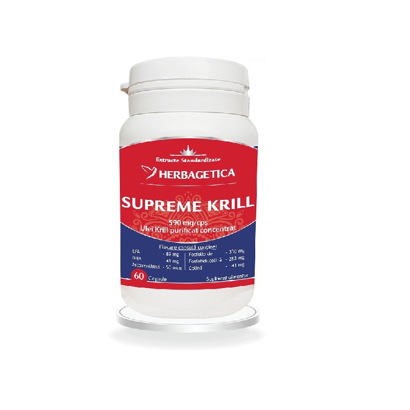 Anticolesterol Krill Oil Supreme Omega 3, 60 capsule, Herbag...