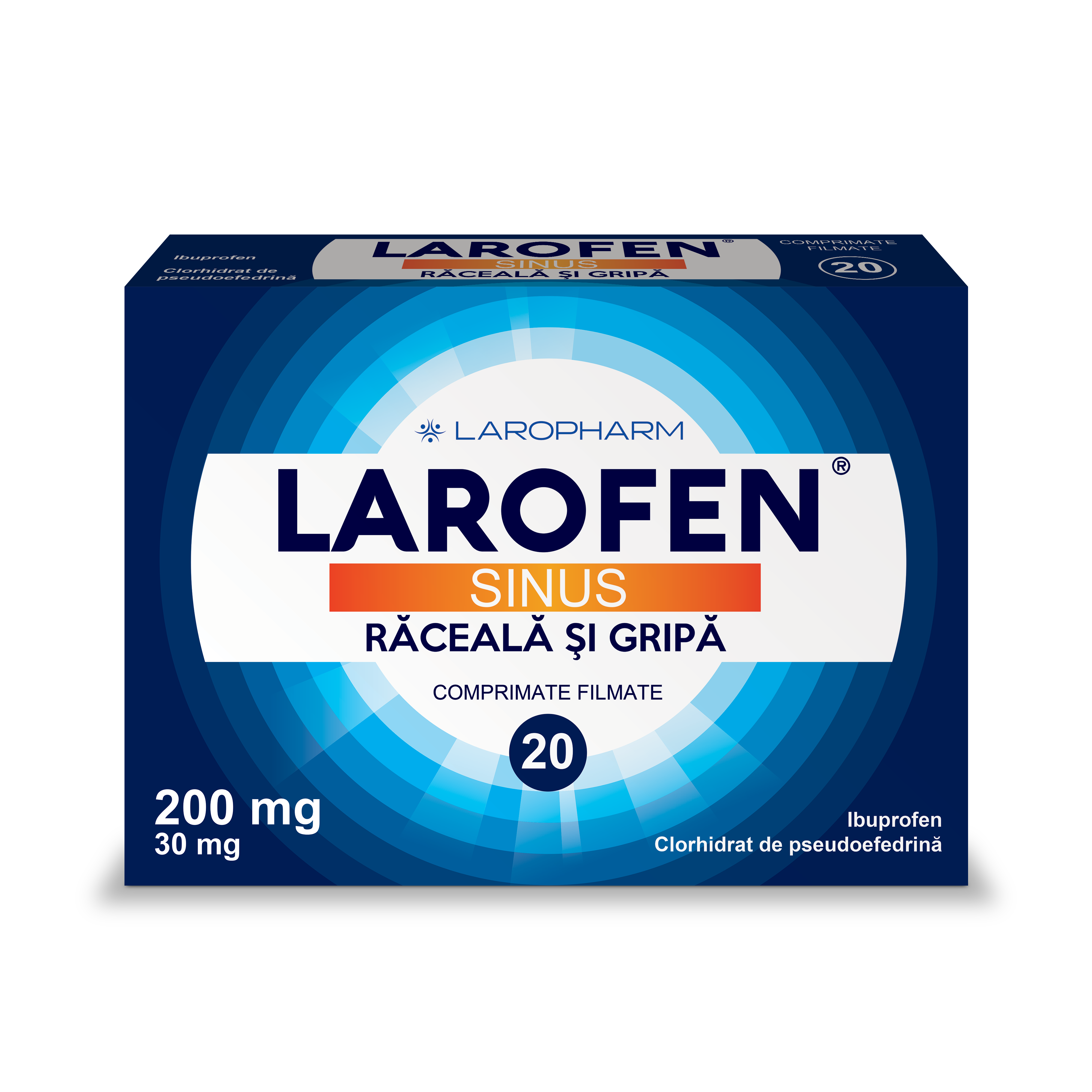 Raceala si gripa - Larofen Plus 20 de comprimate filmate, sinapis.ro