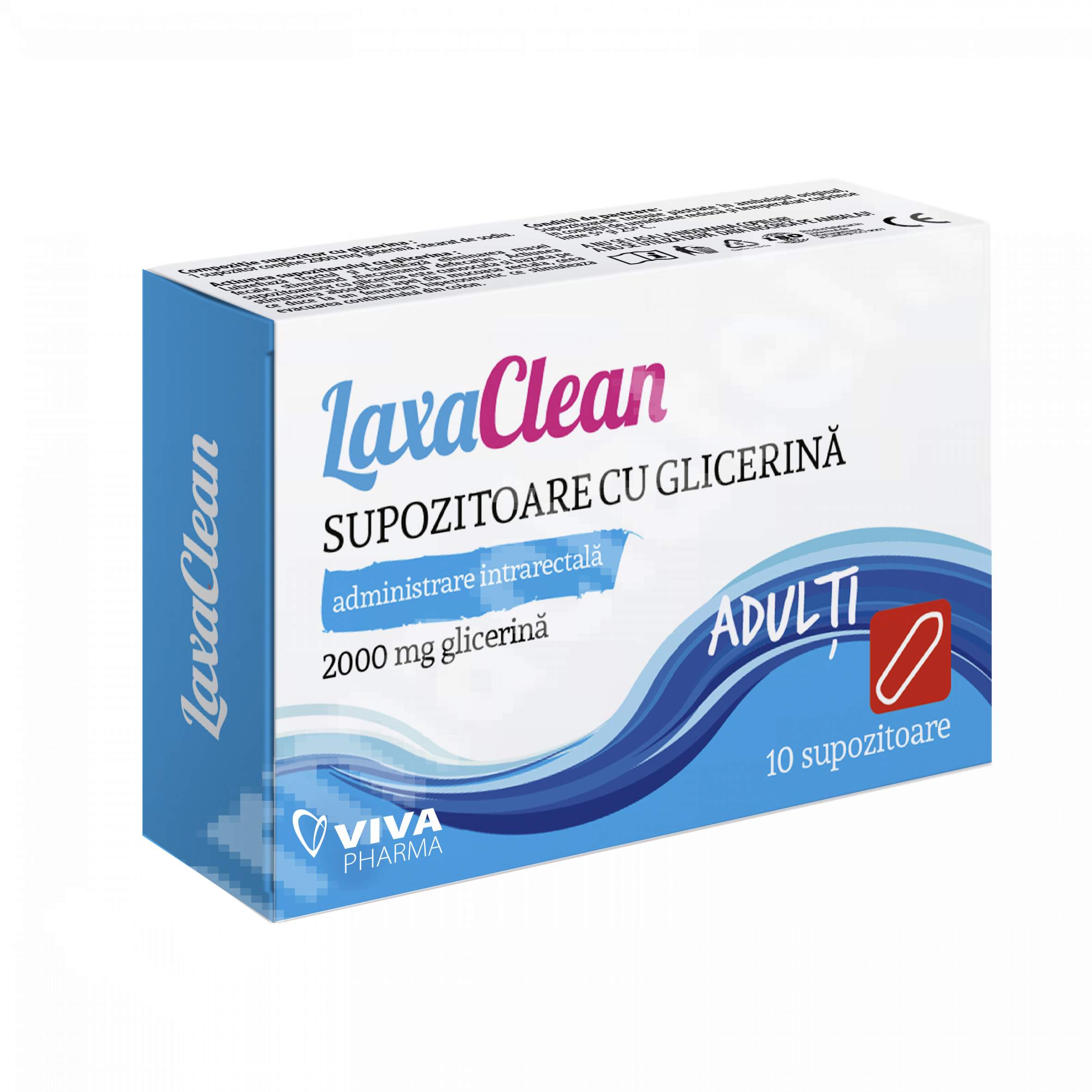 Constipatie - LaxaClean supozitoare cu glicerină pentru adulți, 10 bucăți, Viva Pharma, sinapis.ro