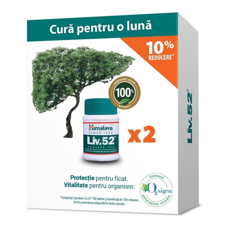 Protectoare hepatice - Liv 52, 100 tablete, pachet promotional 1+1, Himalaya, sinapis.ro