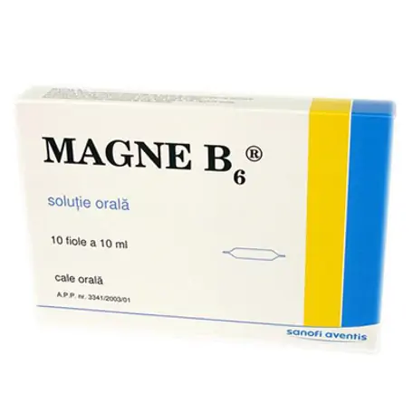 SUPLIMENTE - Magne B6 100mg/10mg soluție orală, 10 fiole buvabile, Sanofi, sinapis.ro