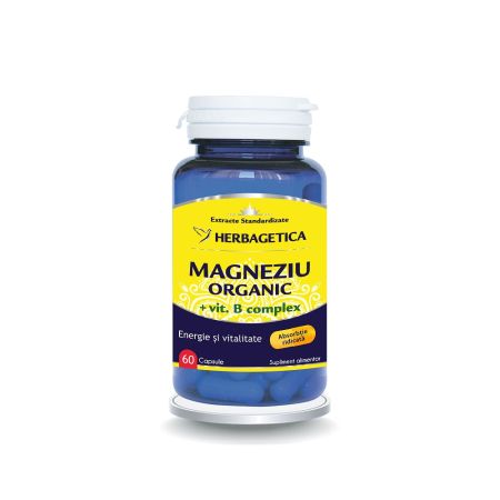Cardiace-tensiune - Magneziu Organic cu Vitamina B complex, 60 capsule, Herbagetica, sinapis.ro