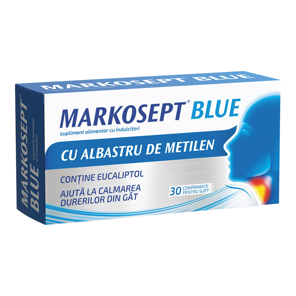Dureri de gat - Markosept Blue, 30 comprimate, Fiterman Pharma , sinapis.ro