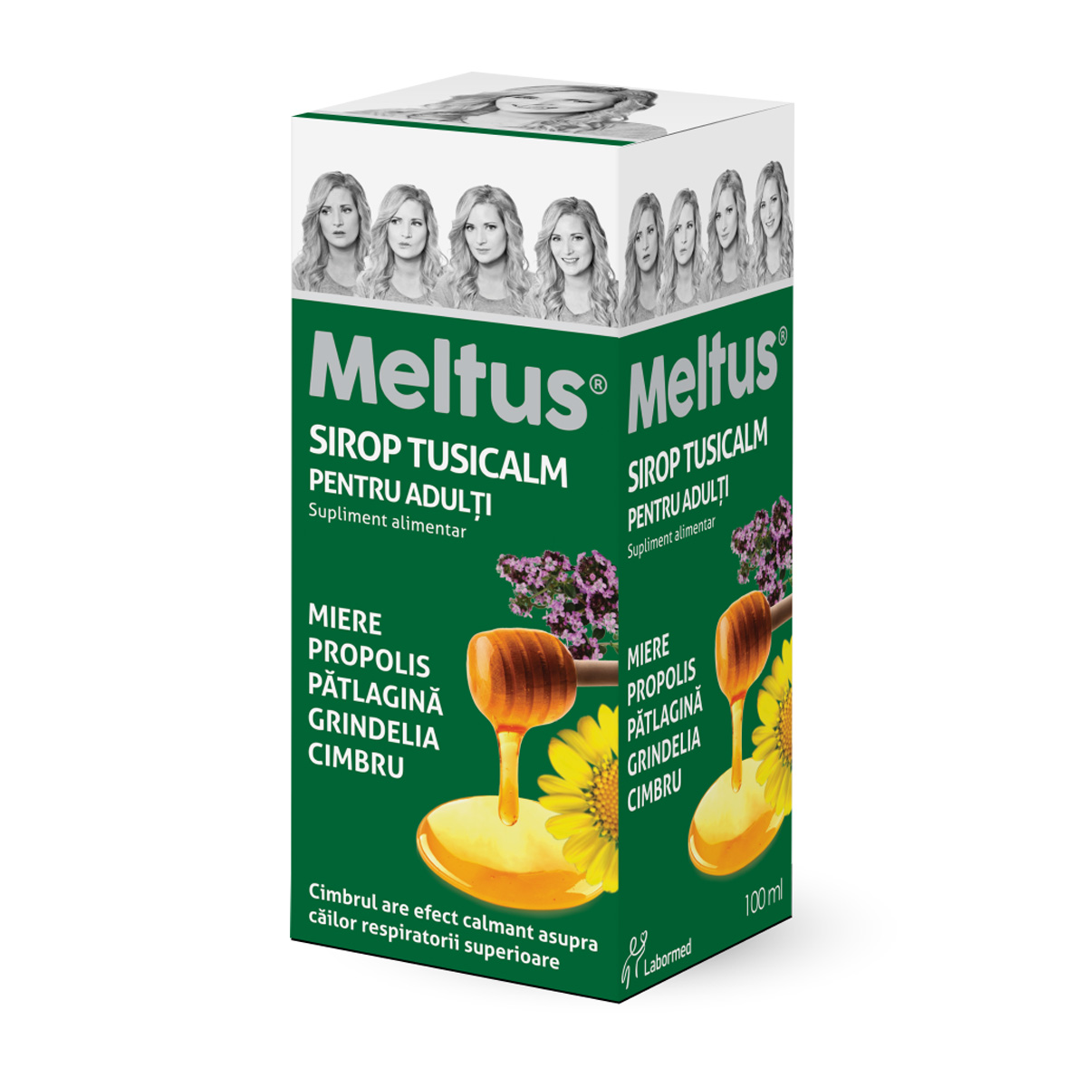 Siropuri de tuse - Meltus Tusicalm pentru adulți, 100ml, supliment alimentar, Labormed, sirop cu miere, Cimbru, Grindelia, Pătlagină și tinctură de propolis , sinapis.ro