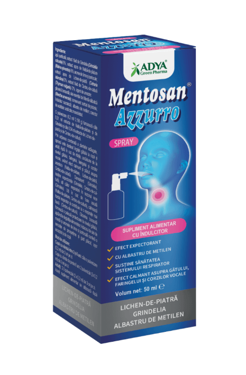 Dureri de gat - Mentosan azzuro spray, 50ml, Adya Green Pharma, sinapis.ro