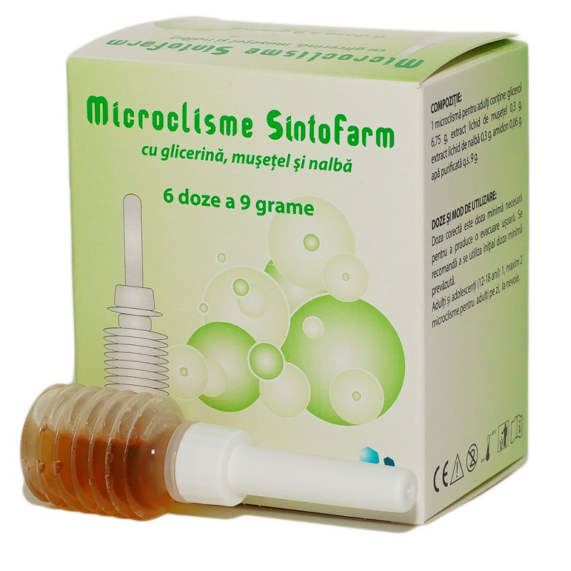 Constipatie - Microclisme adulți cu glicerină, mușețel și nalbă, 6 bucăți, Sintofarm, sinapis.ro