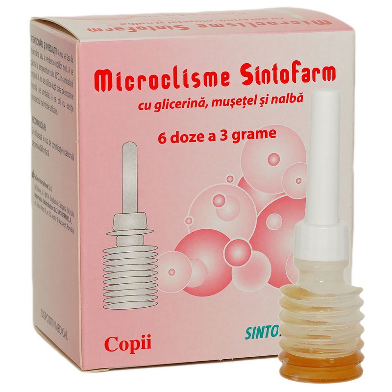 Constipatie - Microclisme copii cu glicerină, mușețel și nalbă, 6 bucăți, Sintofarm, sinapis.ro
