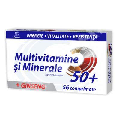 Minerale - Multivitamine și Minerale cu Ginseng 50+, 56 comprimate, Zdrovit, sinapis.ro