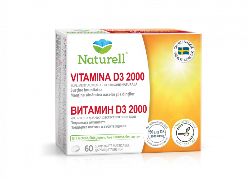 Imunitate - Naturell Vitamina D3 2000, 60 comprimate masticabile, sinapis.ro