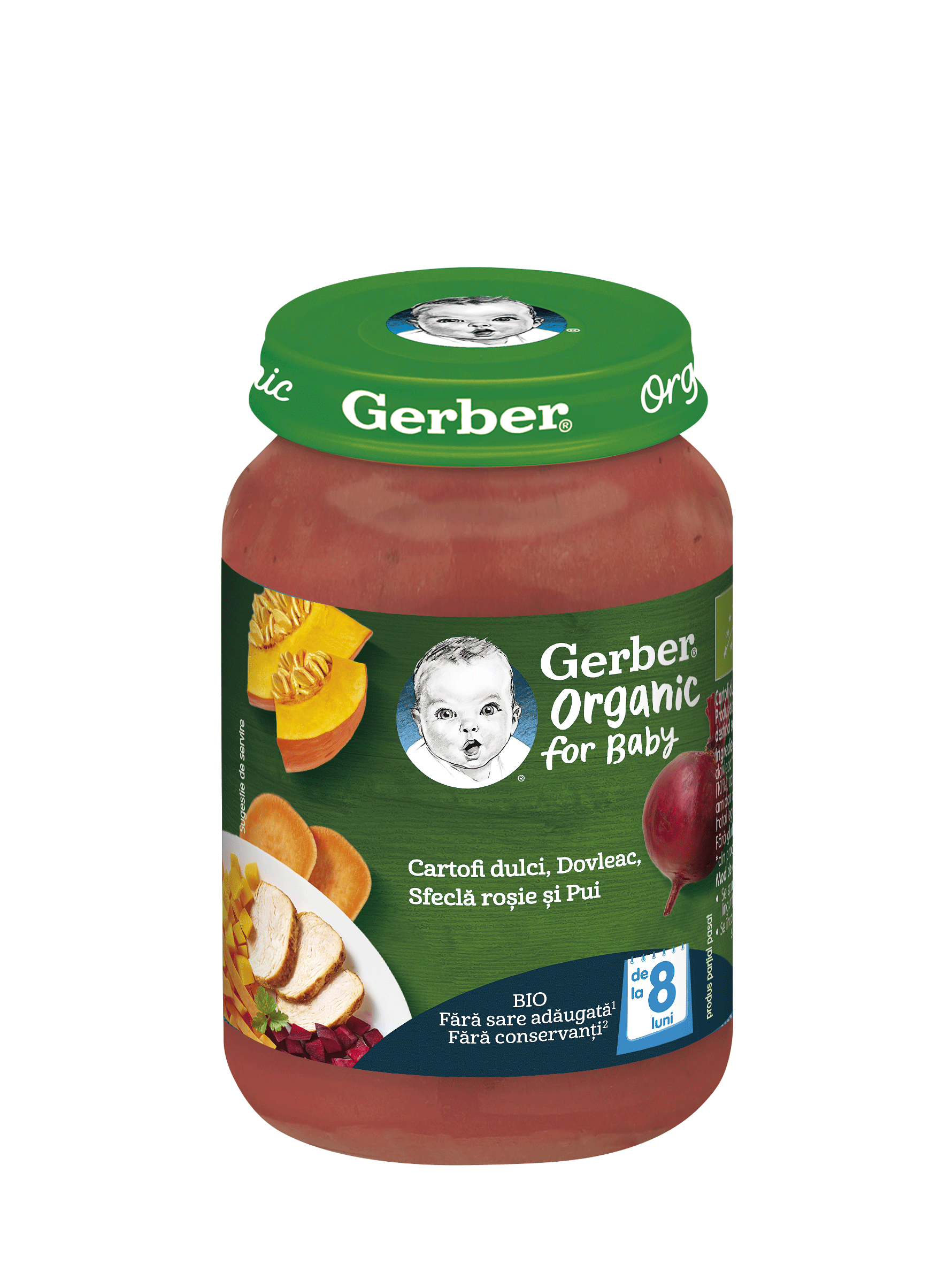 Suplimente alimentare copii - Nestle Gerber bio cartofi dulci, dovleac, sfecla rosie si pui,      190g, de la 8 luni, sinapis.ro
