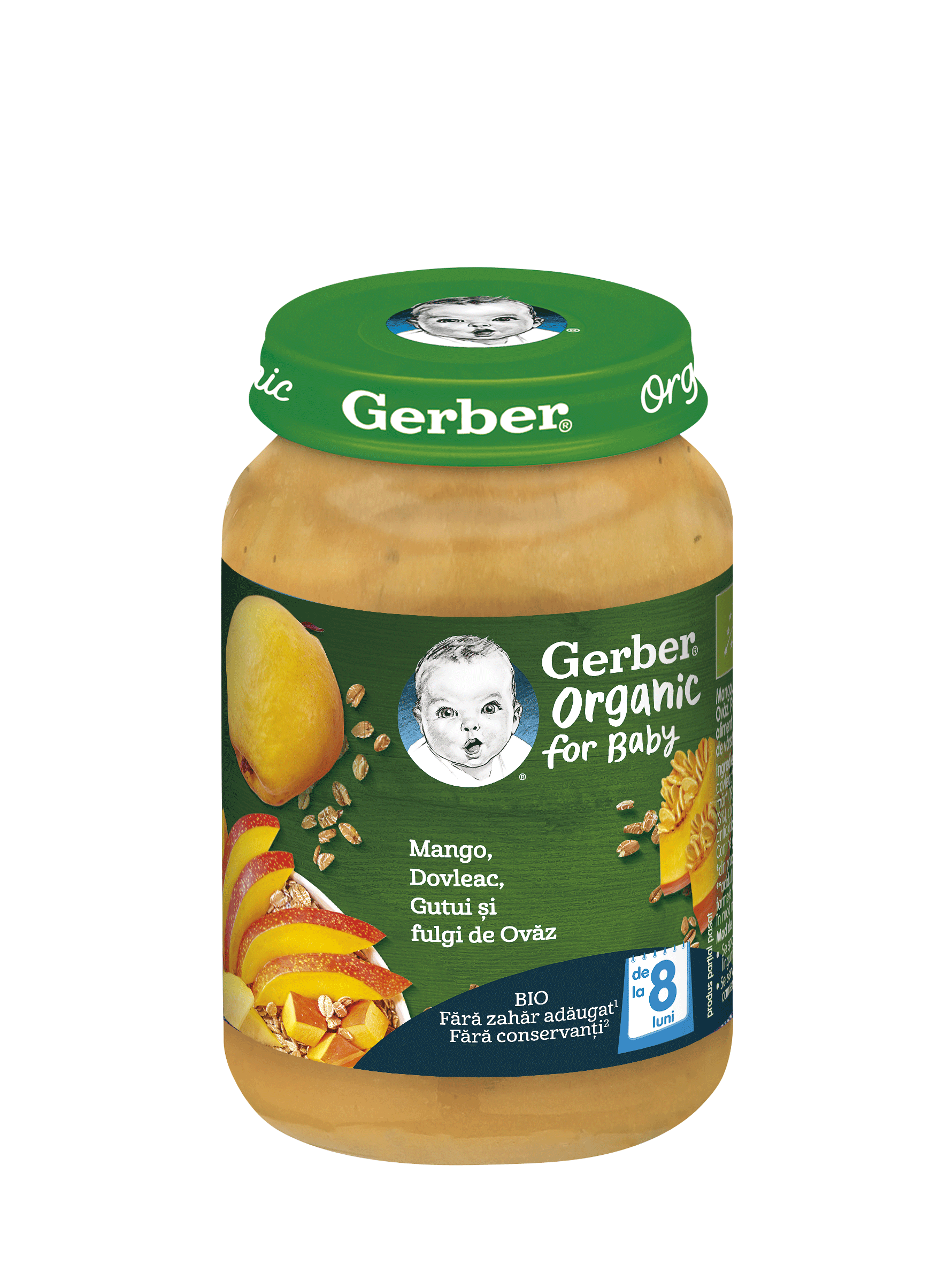 Suplimente alimentare copii - Nestle Gerber bio mango, dovleac, gutuie si fulgi de ovaz, 190g, de la 8 luni, sinapis.ro