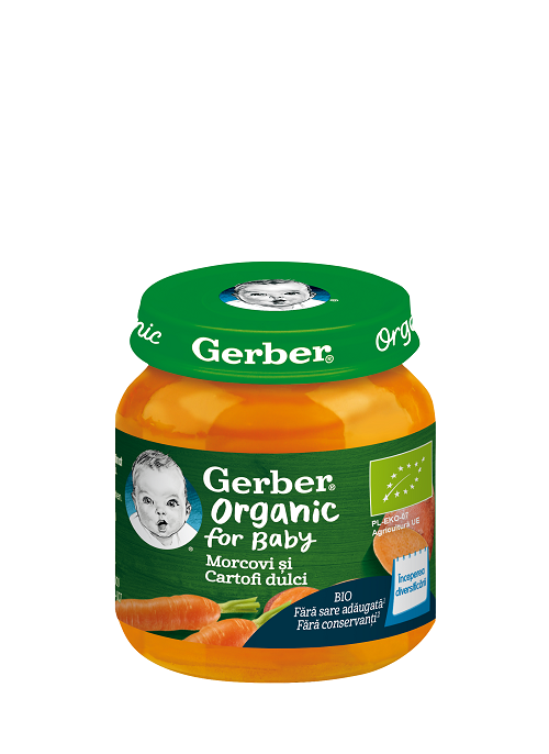 Suplimente alimentare copii - Nestle Gerber bio morcovi si cartofi dulci, 125g, inceperea diversificarii, sinapis.ro