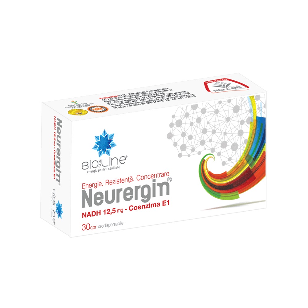 Circulatie cerebrala si memorie - Neurergin NADH 12.5mg + Coenzima E1, 30 capsule, Helcor, sinapis.ro