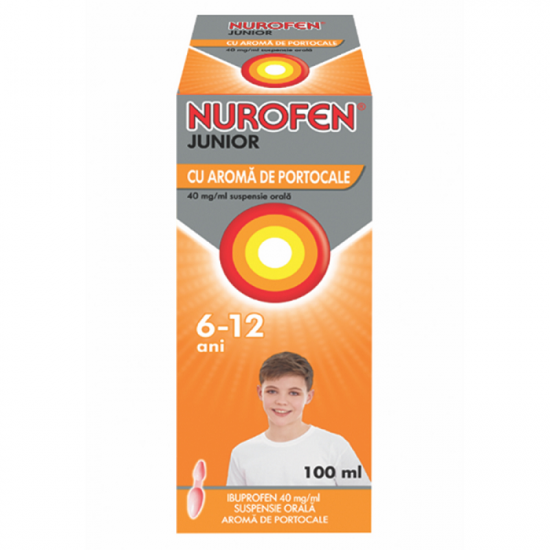 Raceala si gripa - Nurofen Junior cu aromă de portocale, 6-12 ani, 100 ml, Reckitt Benckiser Healthcare, sinapis.ro
