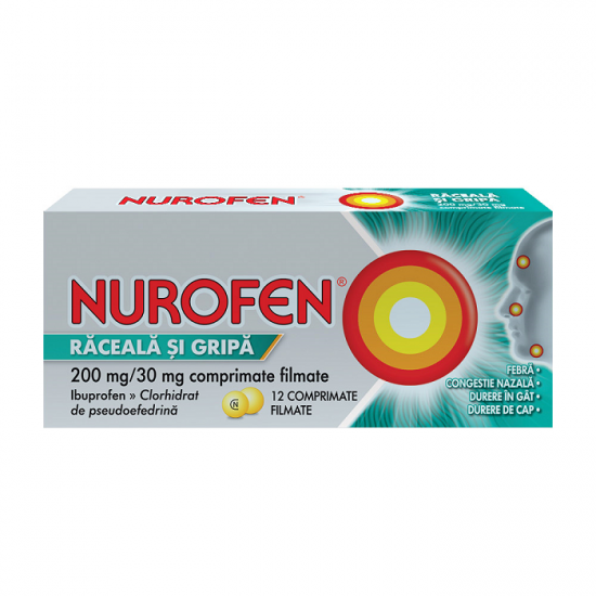 Raceala si gripa - Nurofen răceală şi gripă 200 mg, 12 comprimate filmate, Reckitt Benckiser Healthcare, sinapis.ro