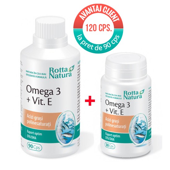 Anticolesterol - Omega 3 1000mg + Vitamina E, 90 capsule + 30 capsule, Rotta Natura, sinapis.ro