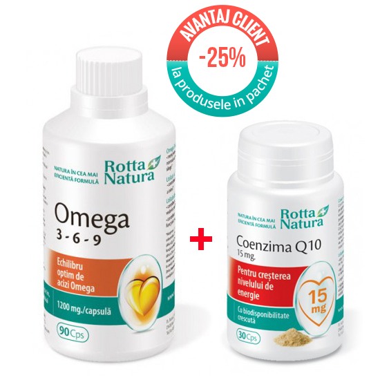 Anticolesterol - Omega 3-6-9, 90 capsule + Coenzima Q10, 30 capsule, Rotta Natura, sinapis.ro