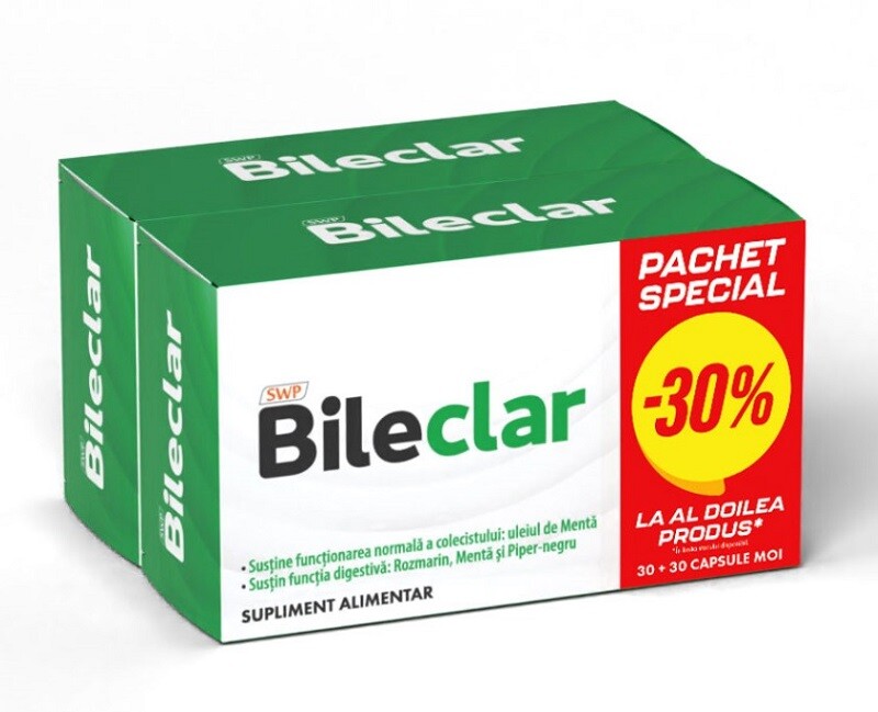 Drenori biliari - Pachet Bileclar, 30 + 30 capsule, Sun Wave Pharma ( 30% reducere la a doua cutie), sinapis.ro