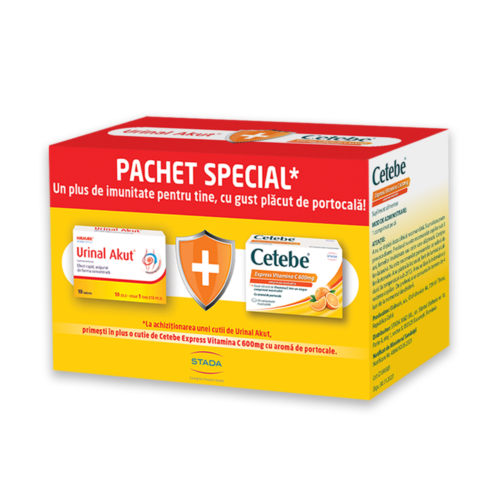 Tratamente - Pachet Promotional Urinal Akut 10 tablete + Cetebe Express Vit C 600 mg 30 comprimate, sinapis.ro