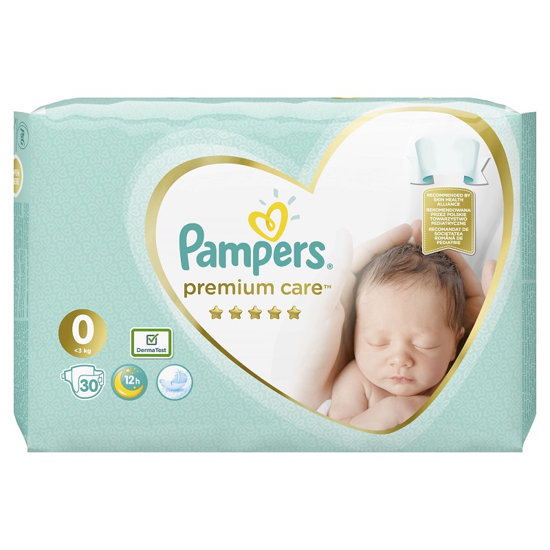 Scutece si ingrijirea zonei scutecului - Pampers 0 premium care new baby 0-2.5kg, 30 bucăți, sinapis.ro