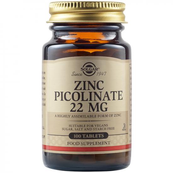 Adulti - Picolinat de zinc 22 mg, 100 tablete, Solgar, sinapis.ro