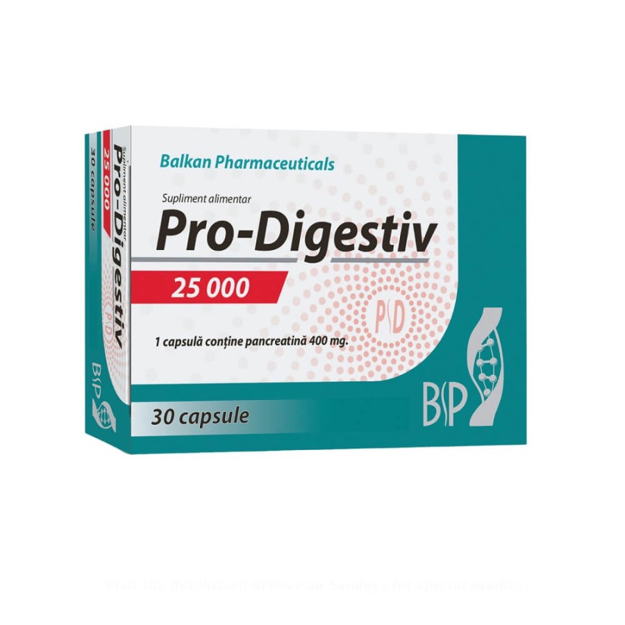 Enzime digestive - Pro-Digestiv 25000 UI, 30 capsule, Balkan Pharma, sinapis.ro