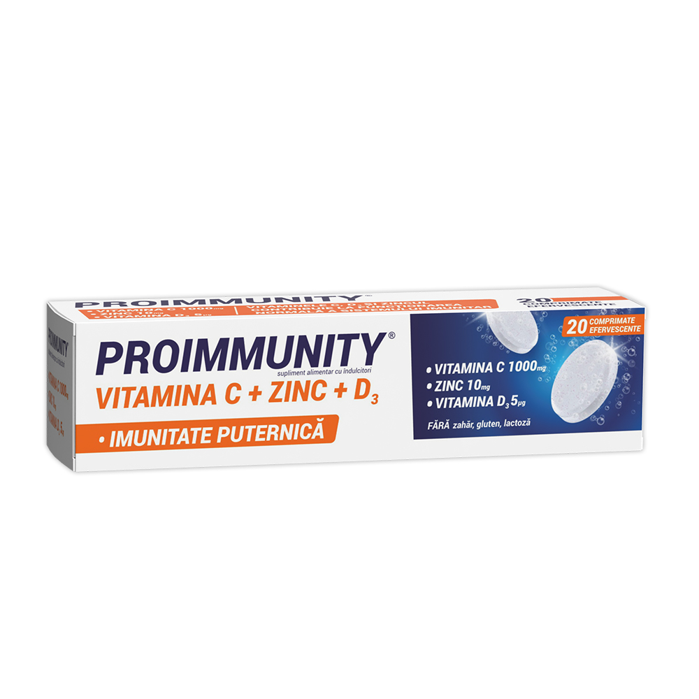 Imunitate - Proimmunity, Vitamina C + Zinc + D3, 20 comprimate, Fiterman, sinapis.ro