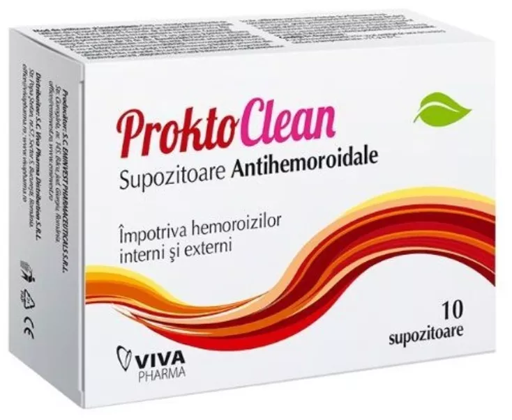 Hemoroizi - ProktoClean supozitoare antihemoroidale, 10 bucăți, Viva Pharma, sinapis.ro