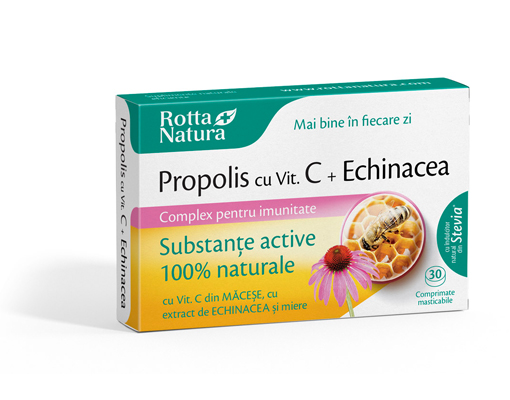 Imunitate - Propolis + Vitamina C naturală + Echinaceea + Miere, 30 capsule, Rotta Natura, sinapis.ro